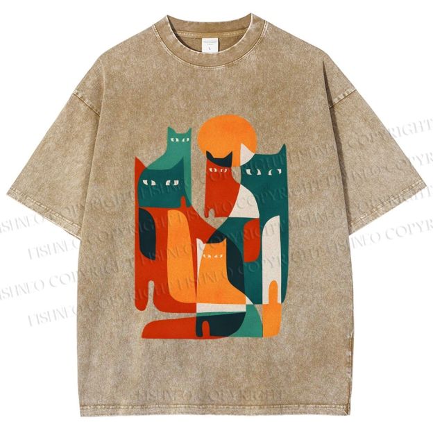 Unisex Cats Printed Washed Tee