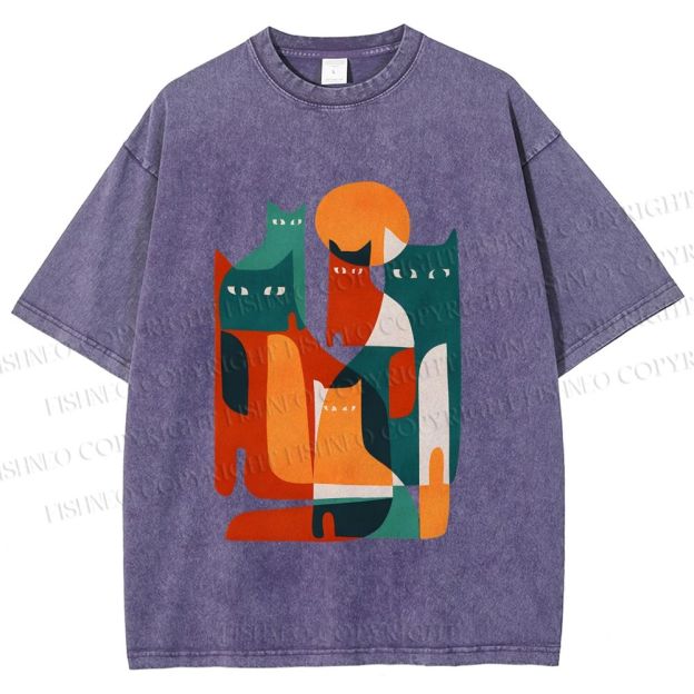 Unisex Cats Printed Washed Tee