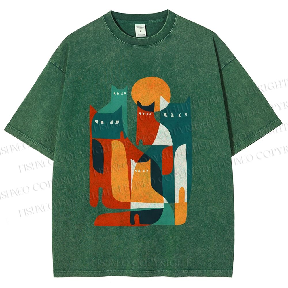 Unisex Cats Printed Washed Tee