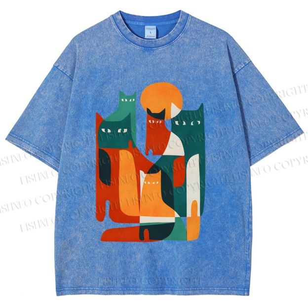 Unisex Cats Printed Washed Tee