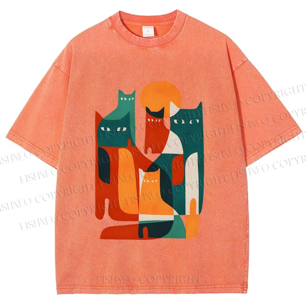 Unisex Cats Printed Washed Tee