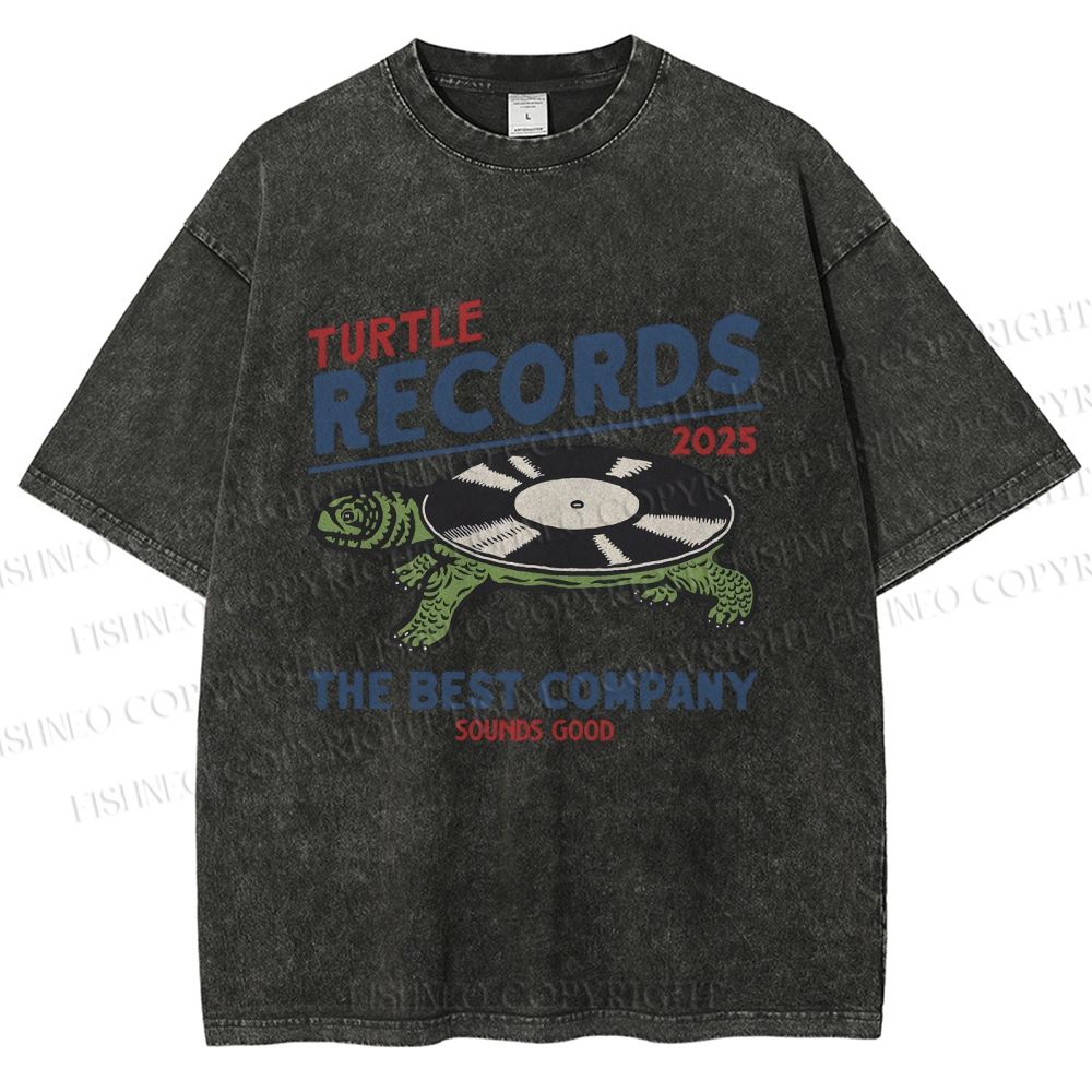 Unisex Turtle Records Printed Washed Tee