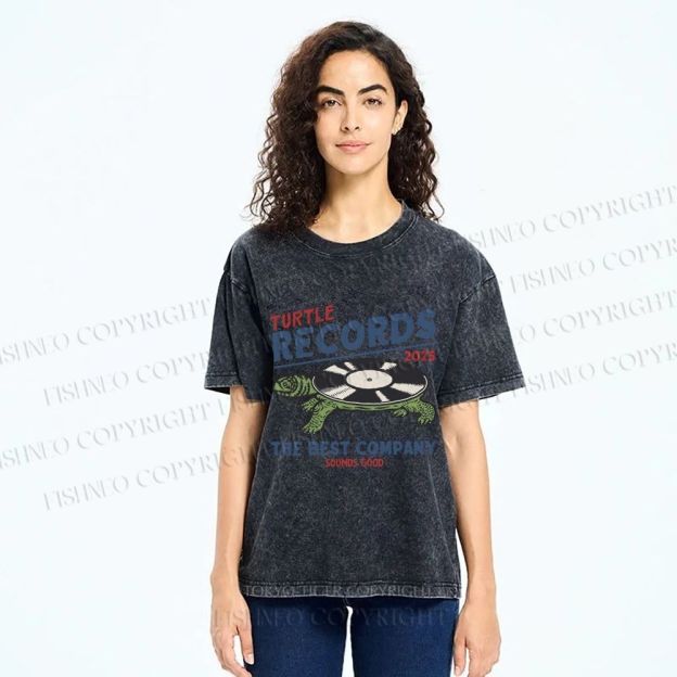 Unisex Turtle Records Printed Washed Tee