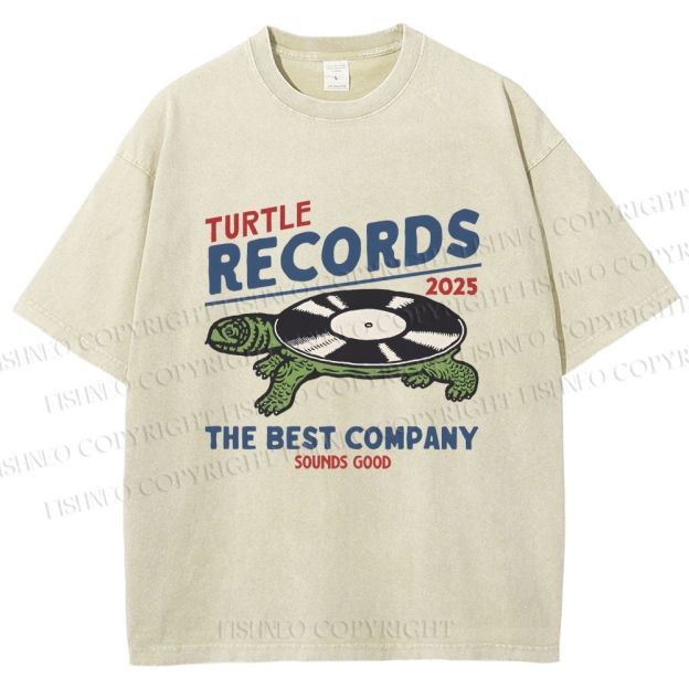 Unisex Turtle Records Printed Washed Tee