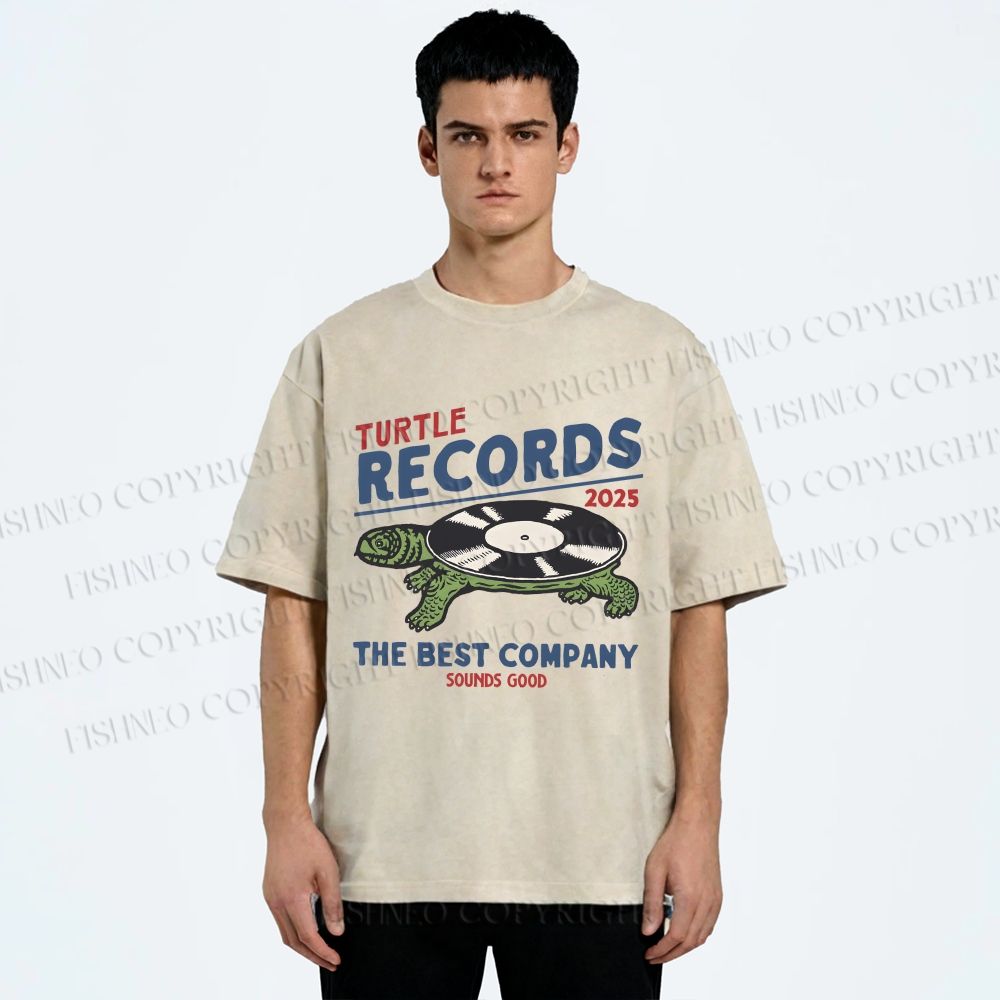 Unisex Turtle Records Printed Washed Tee