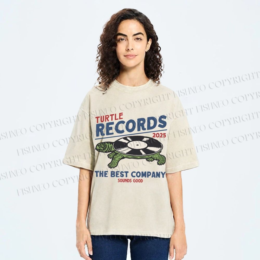 Unisex Turtle Records Printed Washed Tee