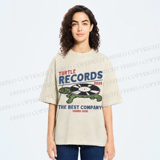 Unisex Turtle Records Printed Washed Tee