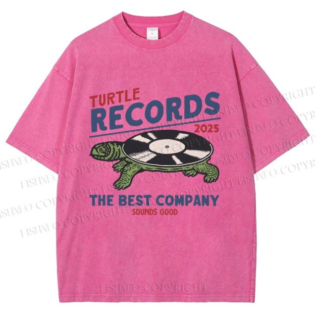 Unisex Turtle Records Printed Washed Tee