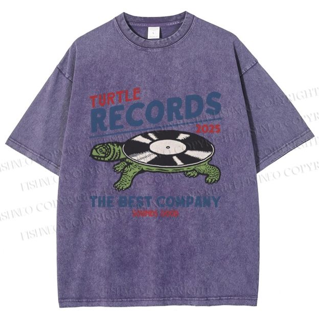 Unisex Turtle Records Printed Washed Tee