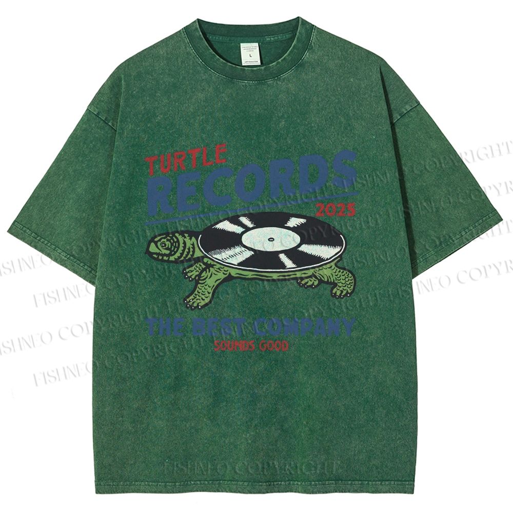 Unisex Turtle Records Printed Washed Tee