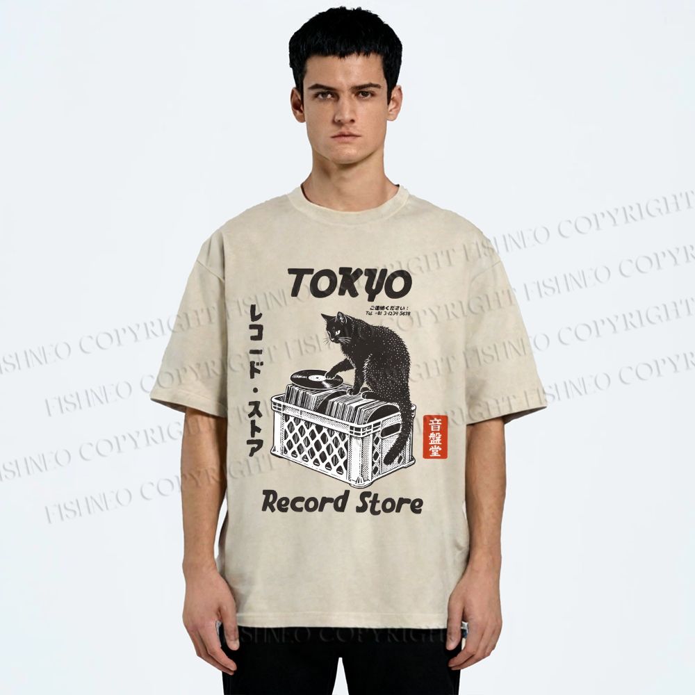 Unisex Tokyo Record Store Printed Washed Tee