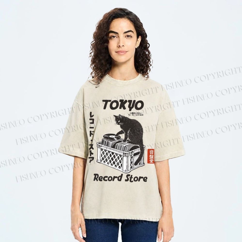 Unisex Tokyo Record Store Printed Washed Tee