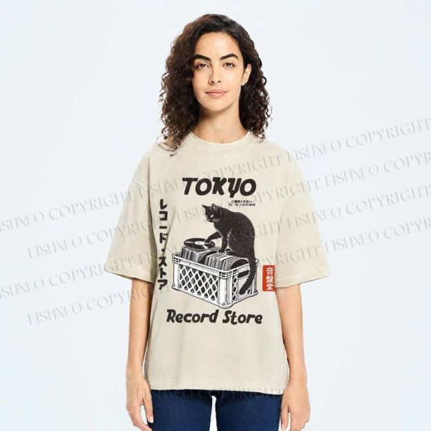 Unisex Tokyo Record Store Printed Washed Tee