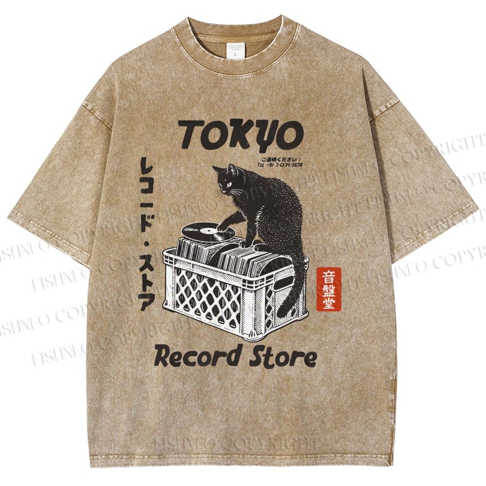 Unisex Tokyo Record Store Printed Washed Tee