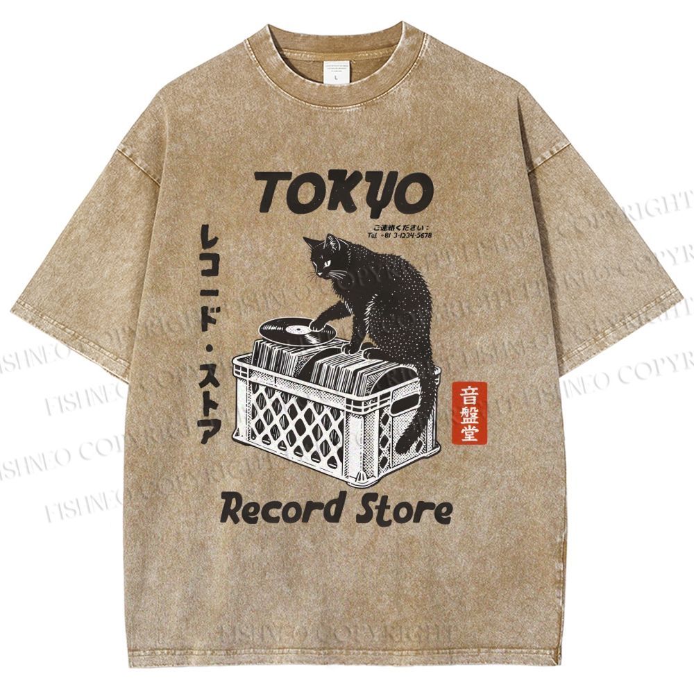 Unisex Tokyo Record Store Printed Washed Tee