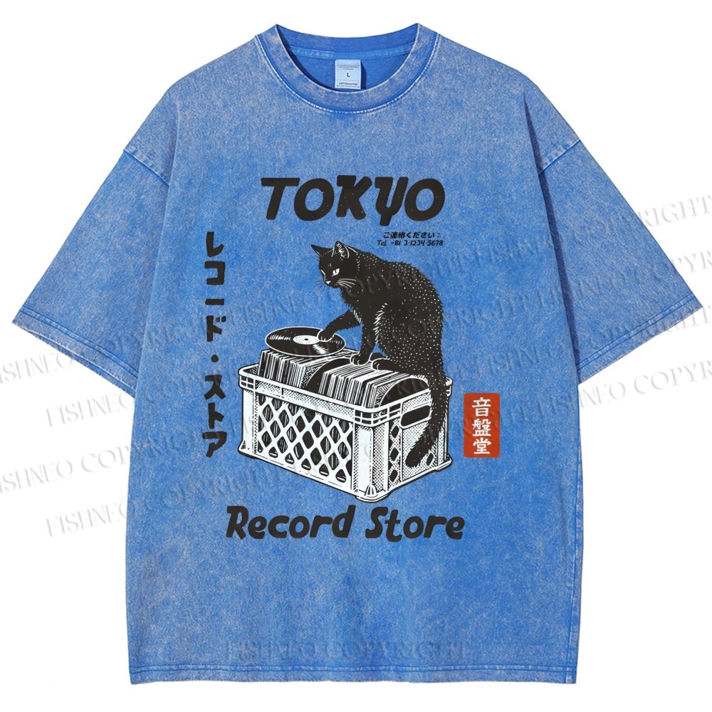 Unisex Tokyo Record Store Printed Washed Tee