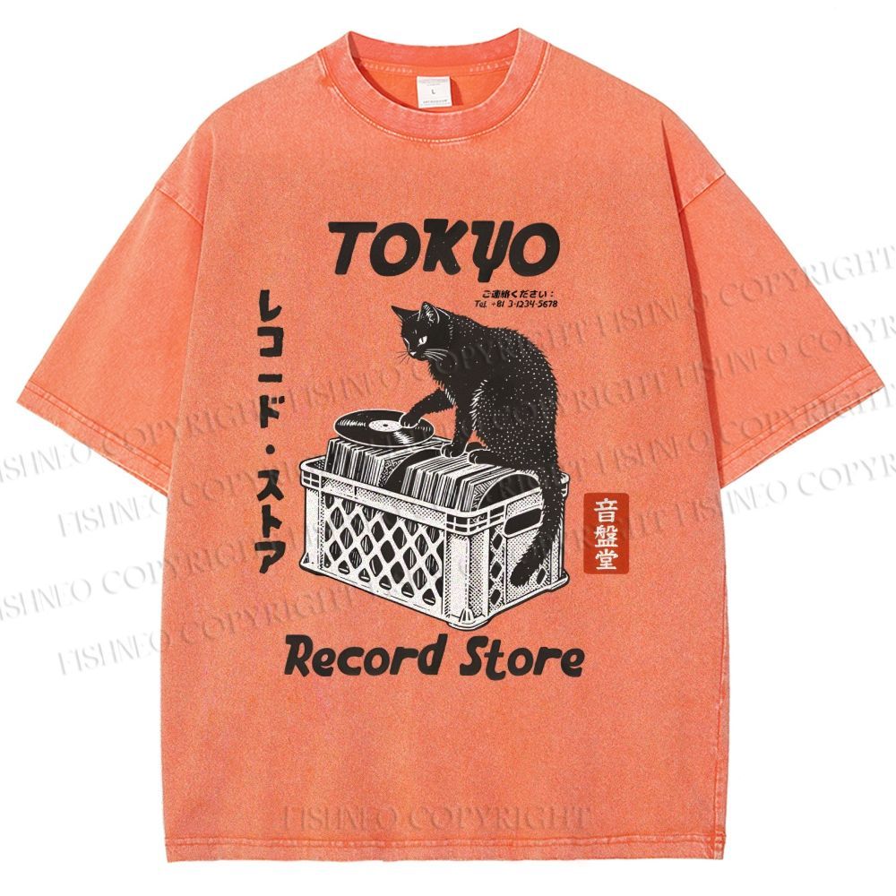 Unisex Tokyo Record Store Printed Washed Tee