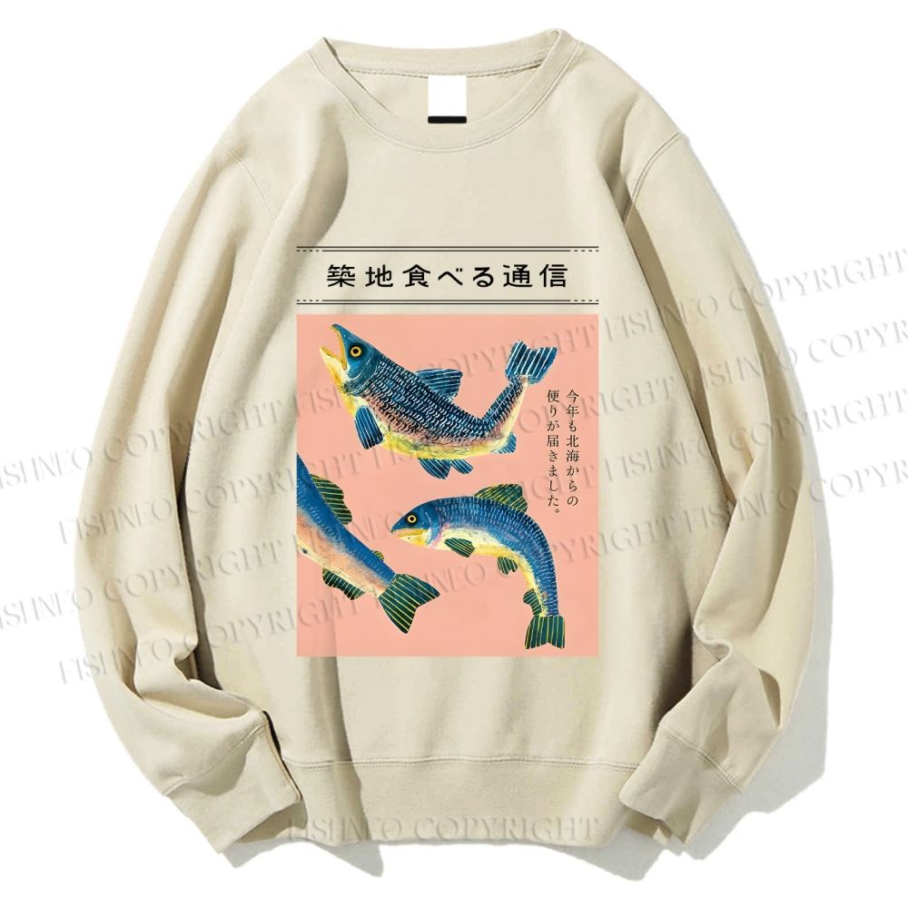 Unisex Tsukiji Fish Printed Sweatshirt