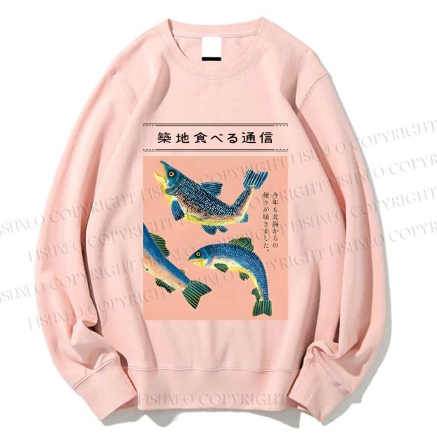 Unisex Tsukiji Fish Printed Sweatshirt