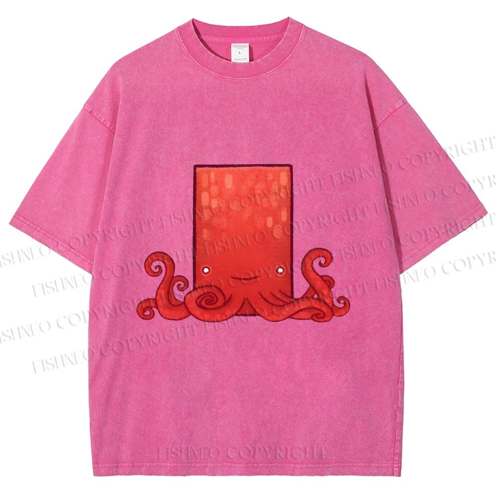 Unisex Funny Square Octopus Printed Washed Tee