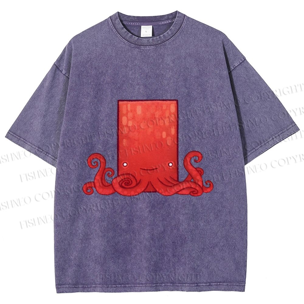 Unisex Funny Square Octopus Printed Washed Tee