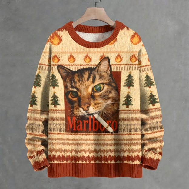 Unisex Funny Smoking Cat Meme Christmas Ugly Sweatshirt