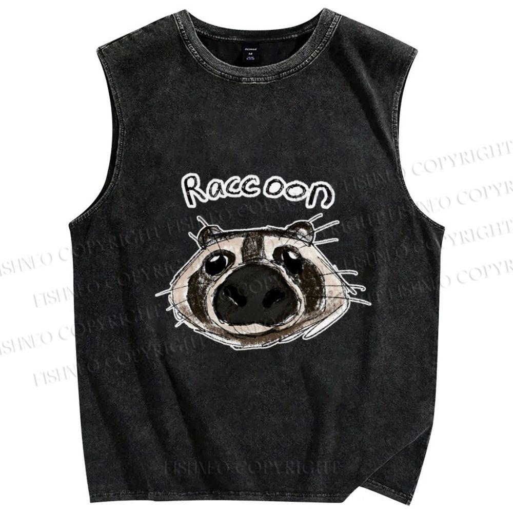 Unisex Funny Raccoon Printed Washed Tank Top