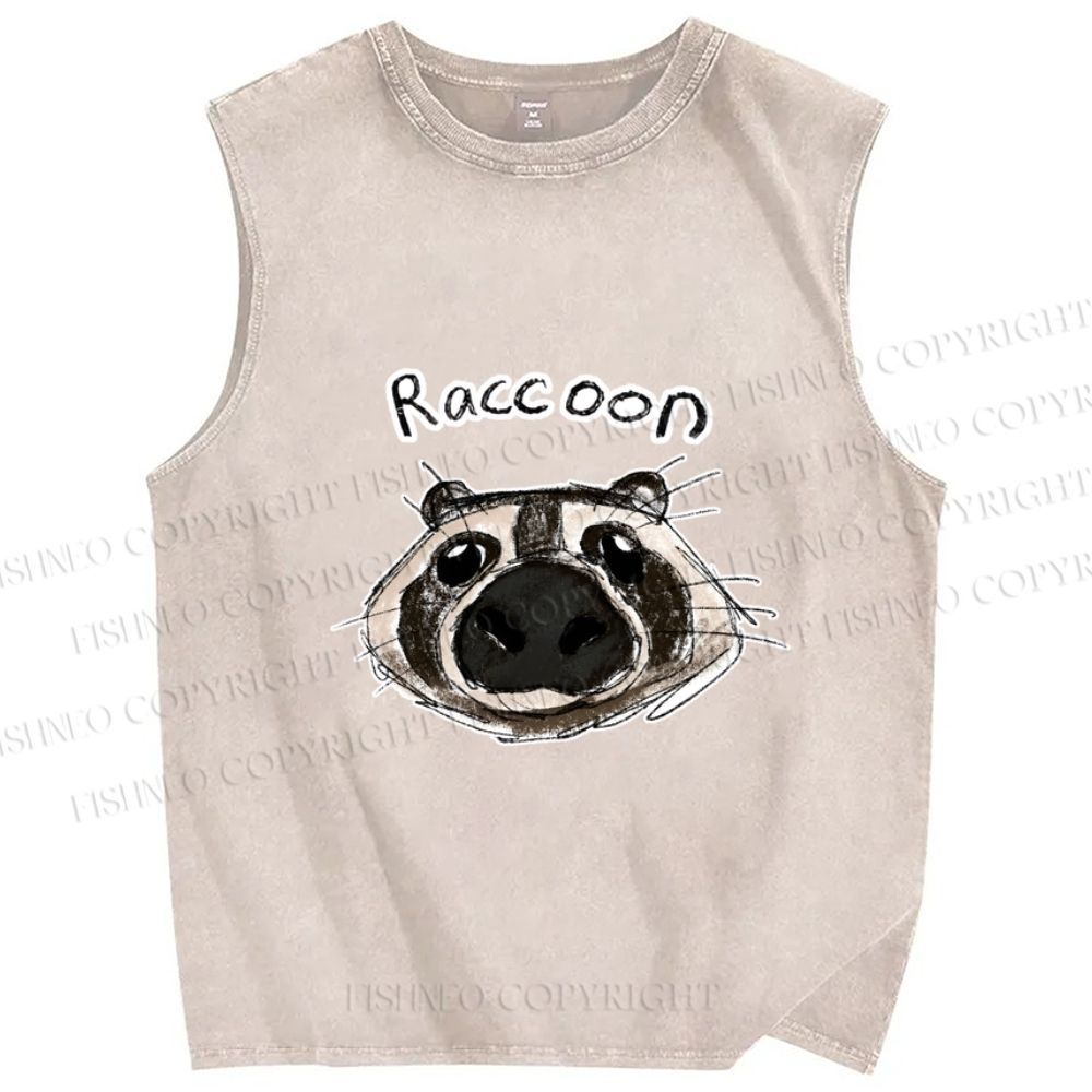 Unisex Funny Raccoon Printed Washed Tank Top