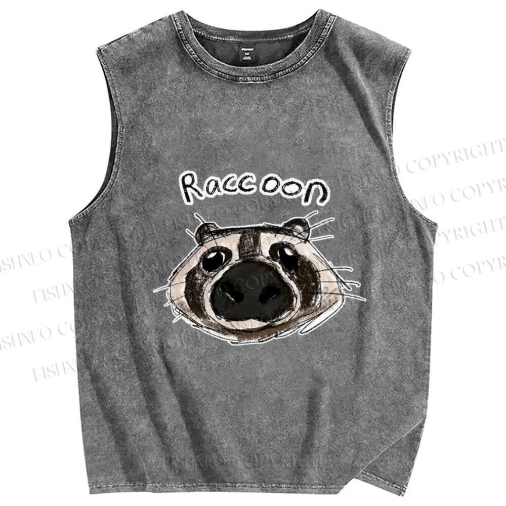 Unisex Funny Raccoon Printed Washed Tank Top