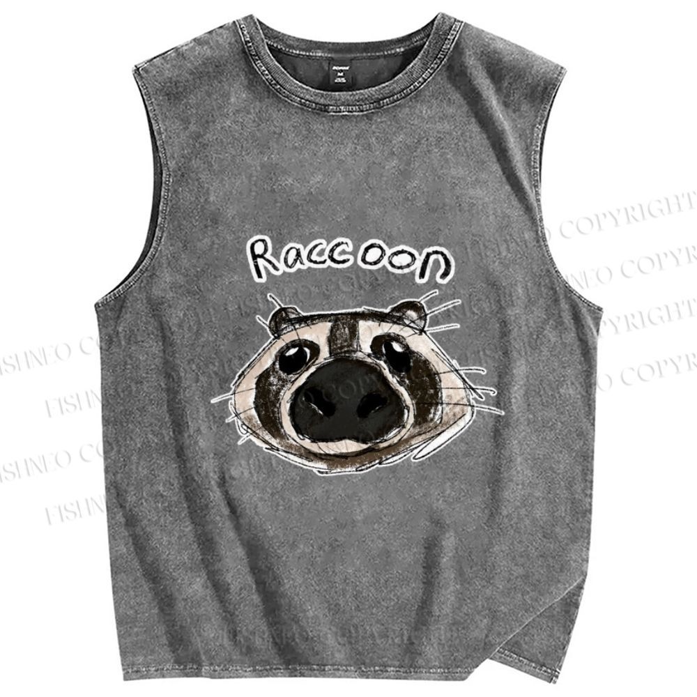 Unisex Funny Raccoon Printed Washed Tank Top