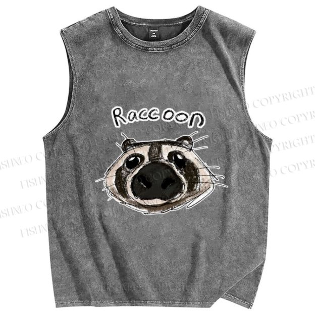 Unisex Funny Raccoon Printed Washed Tank Top
