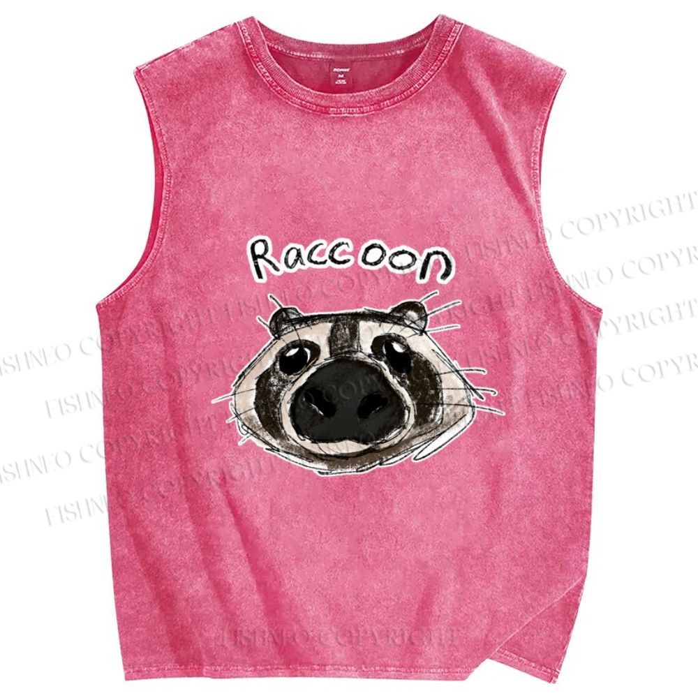 Unisex Funny Raccoon Printed Washed Tank Top