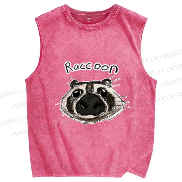 Unisex Funny Raccoon Printed Washed Tank Top
