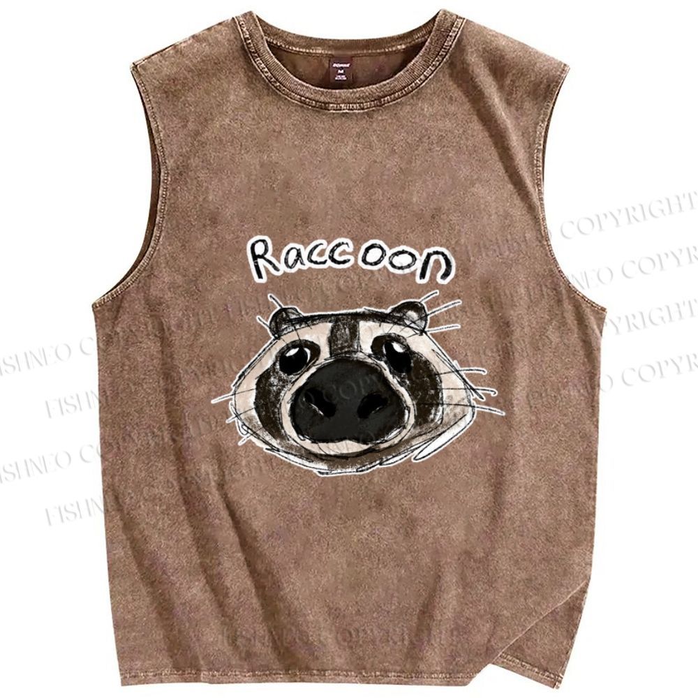 Unisex Funny Raccoon Printed Washed Tank Top