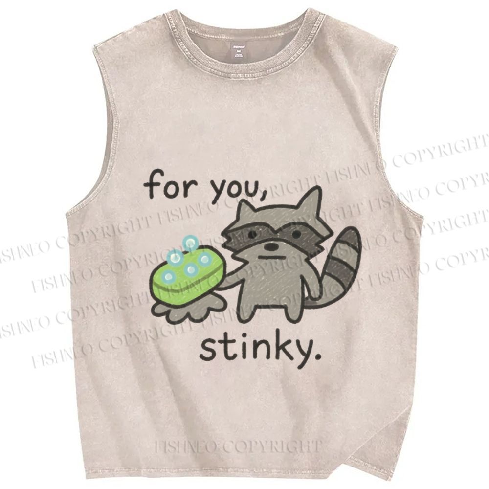 Unisex Raccoon For you Stinky Printed Washed Tank Top