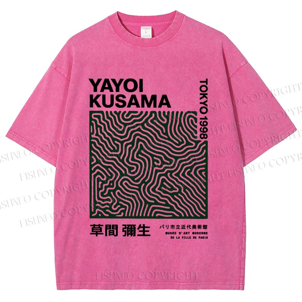 Unisex Yayoi Kusama Green Line Printed Washed Tee