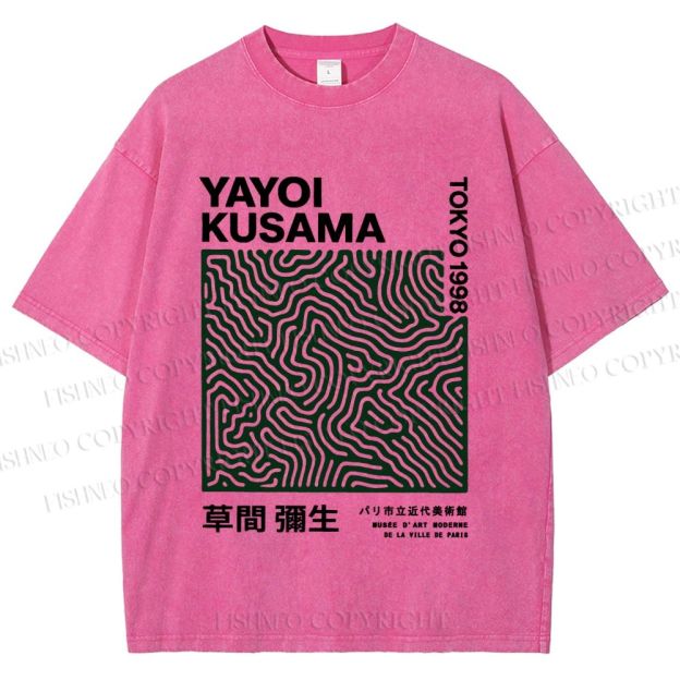 Unisex Yayoi Kusama Green Line Printed Washed Tee
