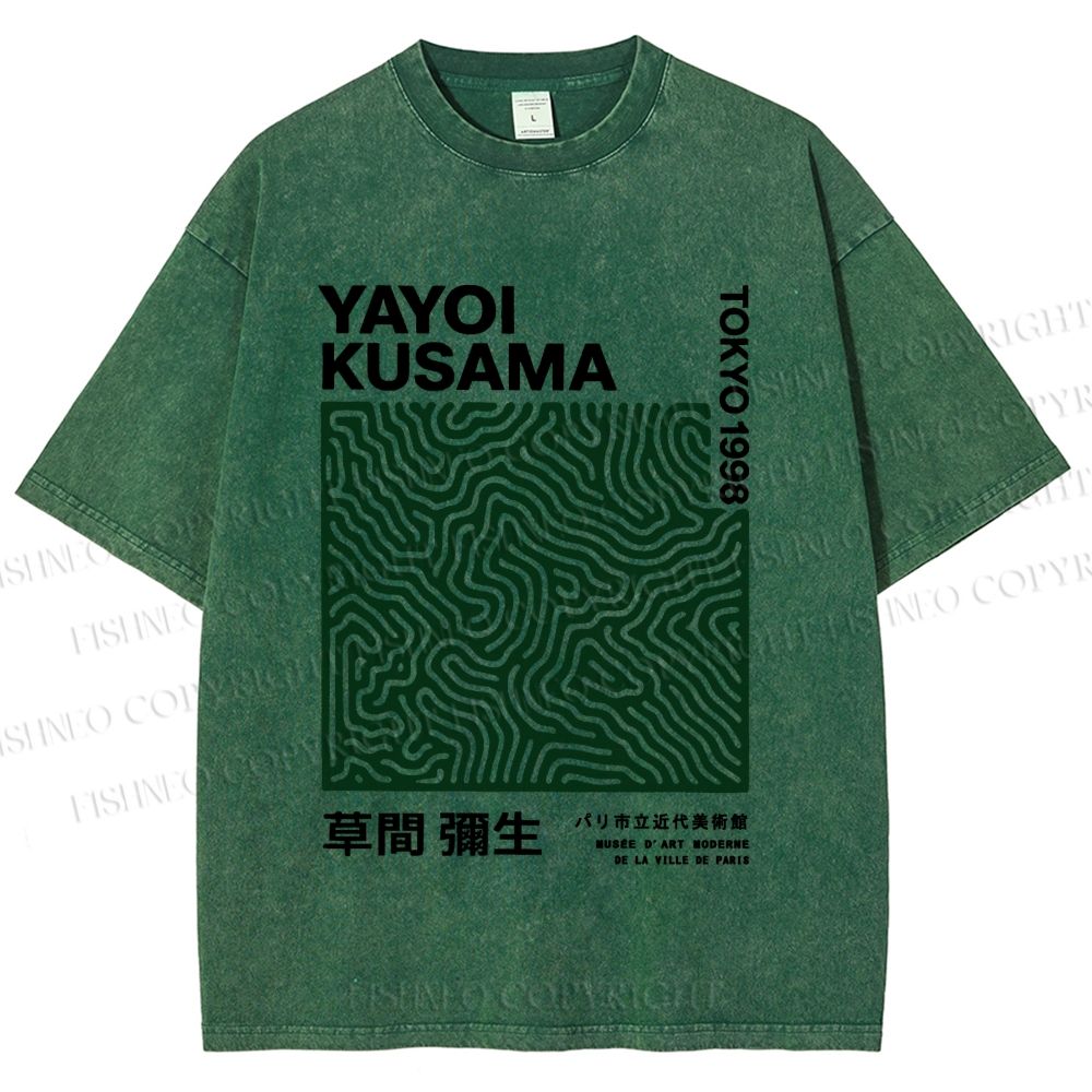Unisex Yayoi Kusama Green Line Printed Washed Tee