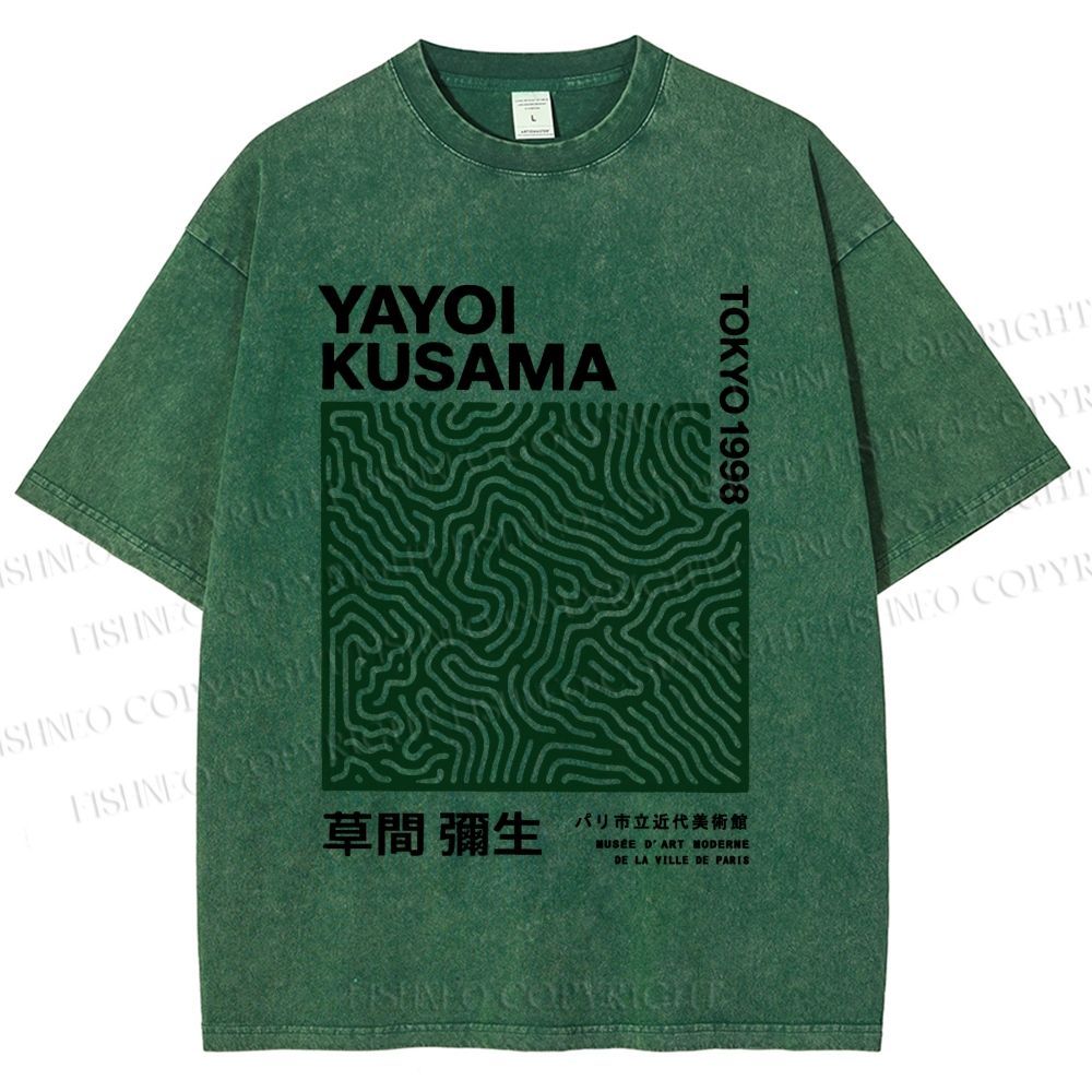 Unisex Yayoi Kusama Green Line Printed Washed Tee