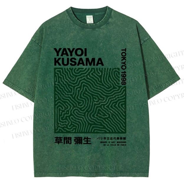Unisex Yayoi Kusama Green Line Printed Washed Tee