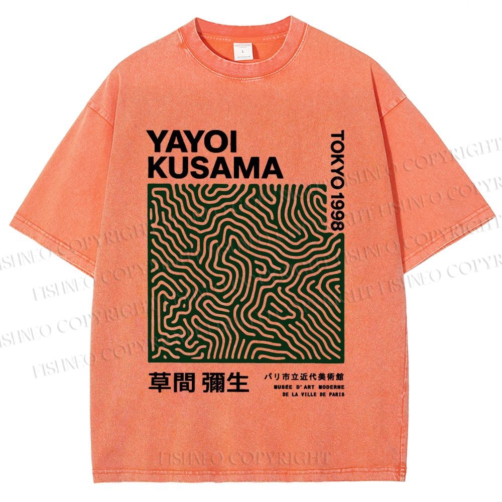 Unisex Yayoi Kusama Green Line Printed Washed Tee