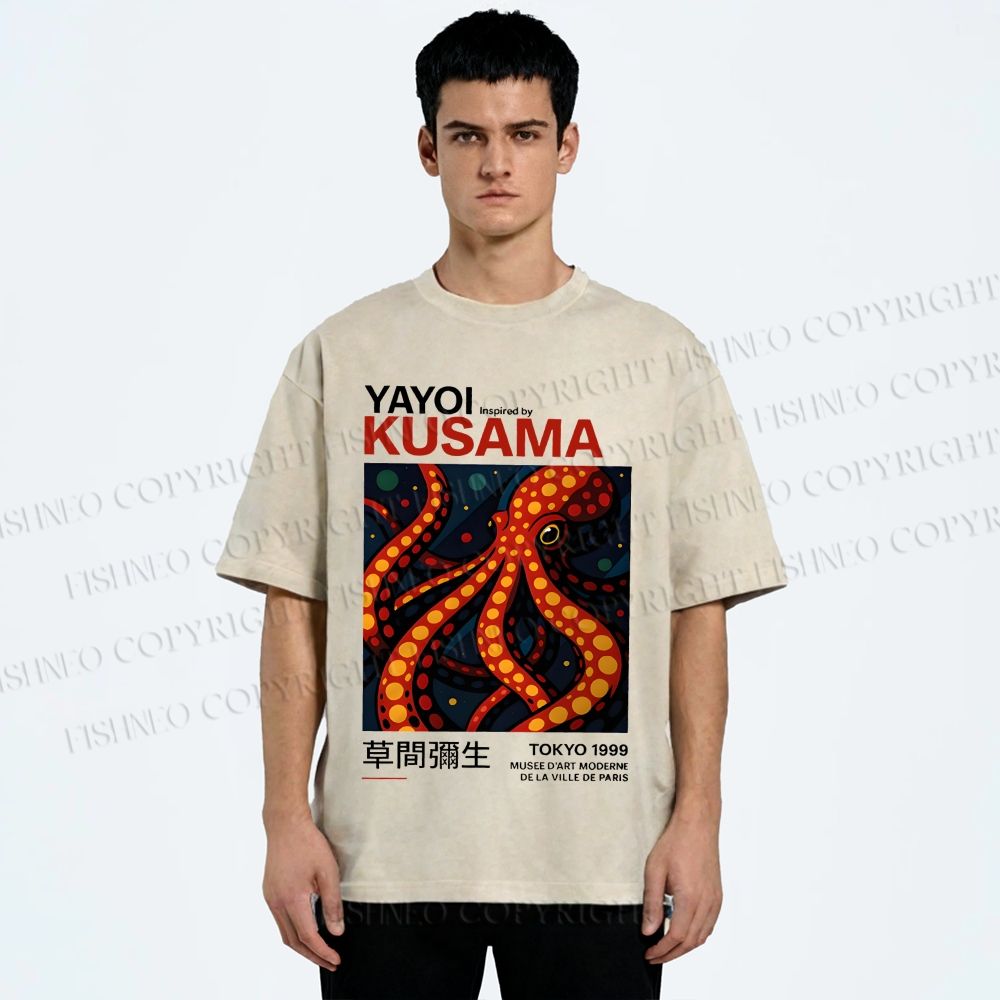 Unisex Yayoi Kusama Octopus Printed Washed Tee