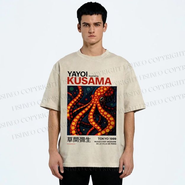 Unisex Yayoi Kusama Octopus Printed Washed Tee