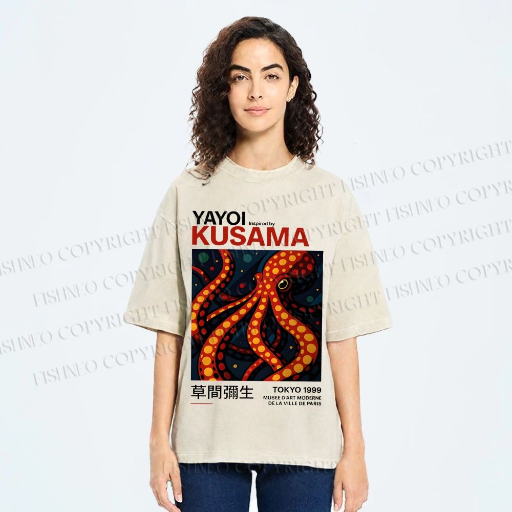 Unisex Yayoi Kusama Octopus Printed Washed Tee