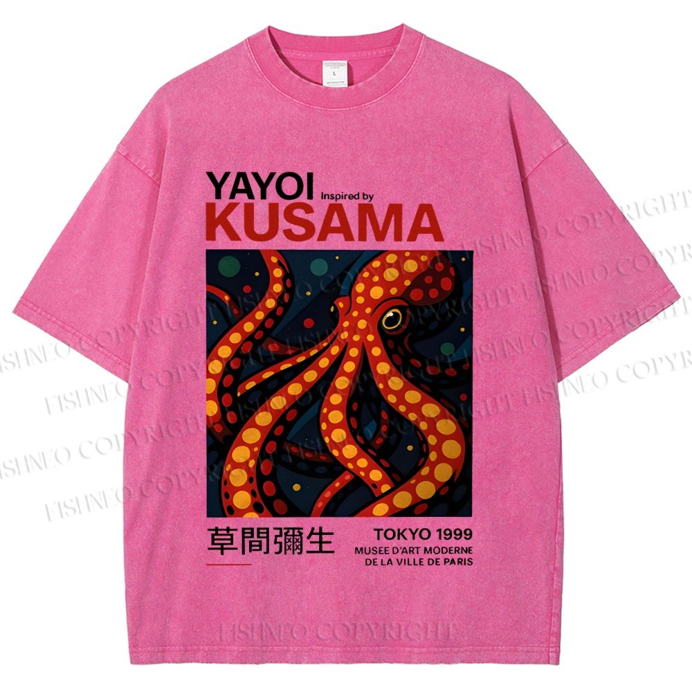 Unisex Yayoi Kusama Octopus Printed Washed Tee