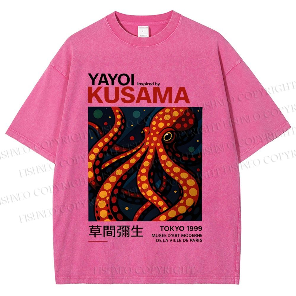 Unisex Yayoi Kusama Octopus Printed Washed Tee