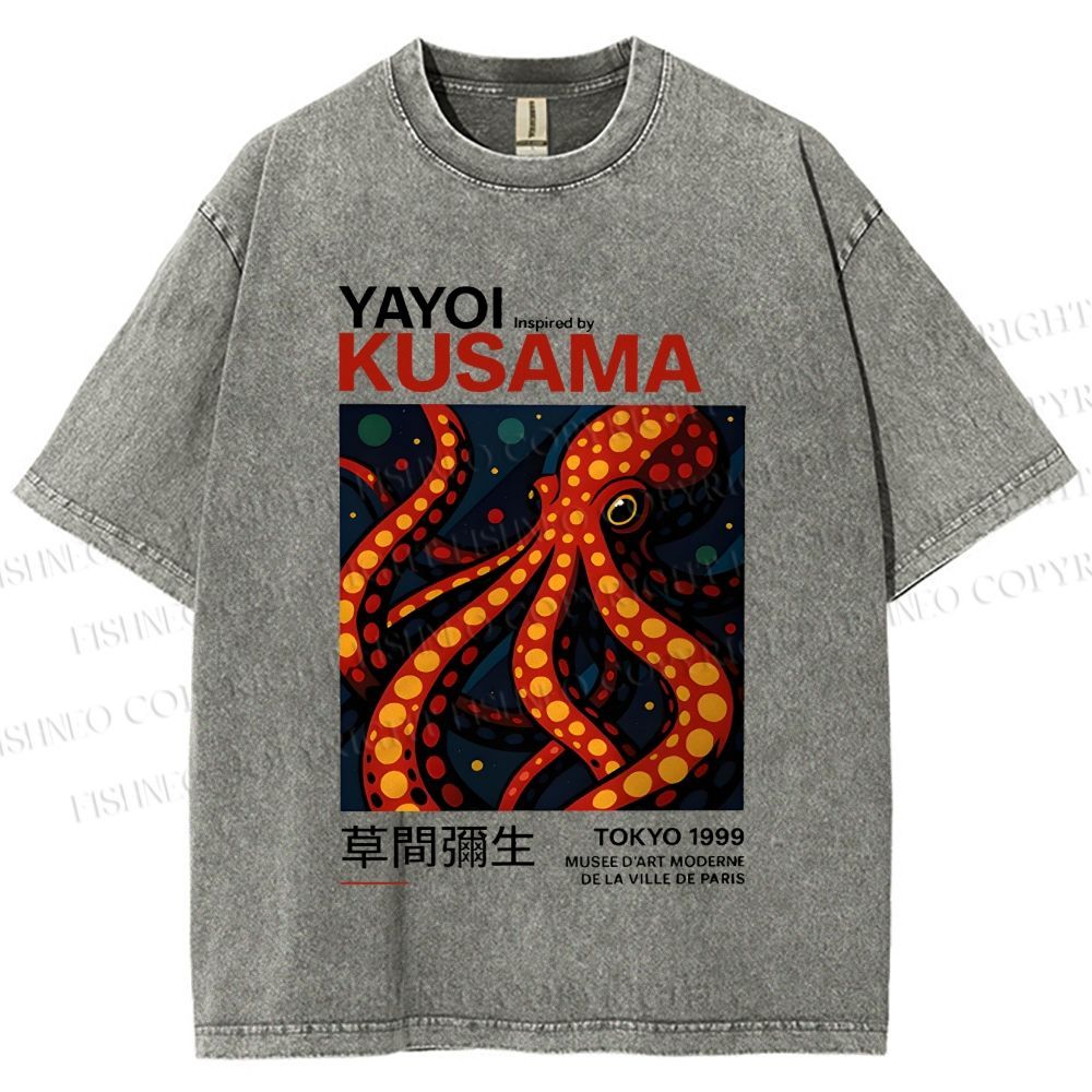 Unisex Yayoi Kusama Octopus Printed Washed Tee