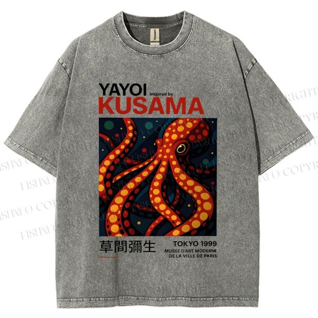 Unisex Yayoi Kusama Octopus Printed Washed Tee