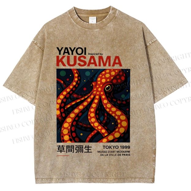 Unisex Yayoi Kusama Octopus Printed Washed Tee