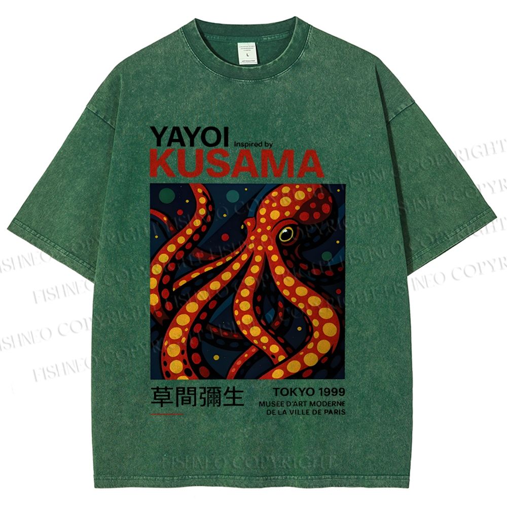 Unisex Yayoi Kusama Octopus Printed Washed Tee